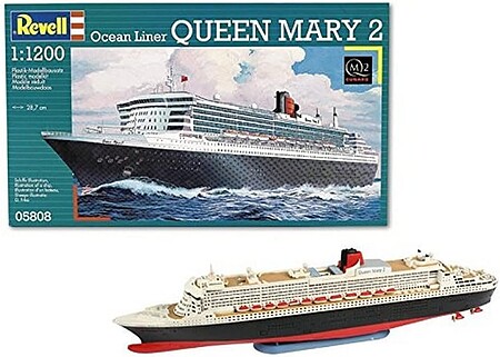  plastic model ships, ship model,Queen Mary 2 Ocean Liner -- Plastic Model Commercial Ship Kit -- 1/1200 Scale -- #05808